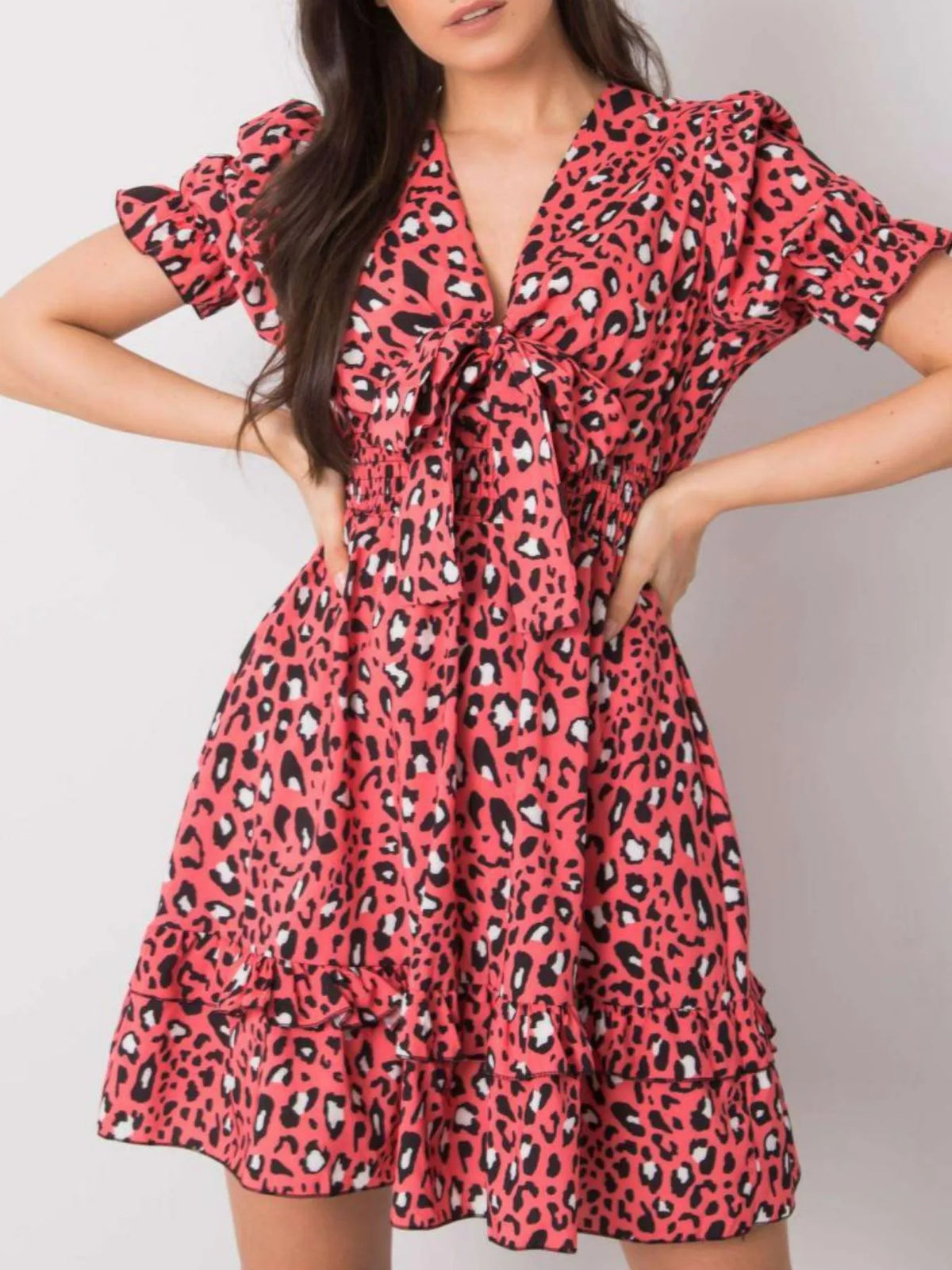 Leopard Print Tie-Front Mini Dress