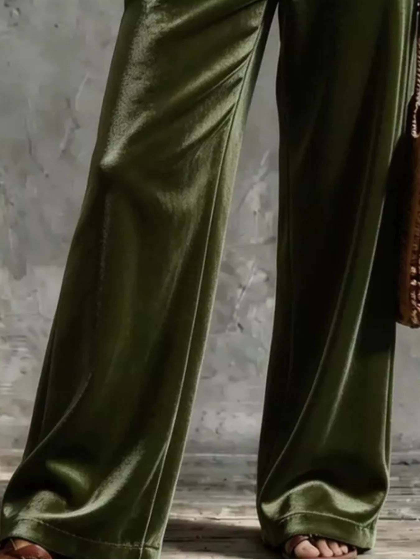 Velvet Wide-Leg Pants with Pockets