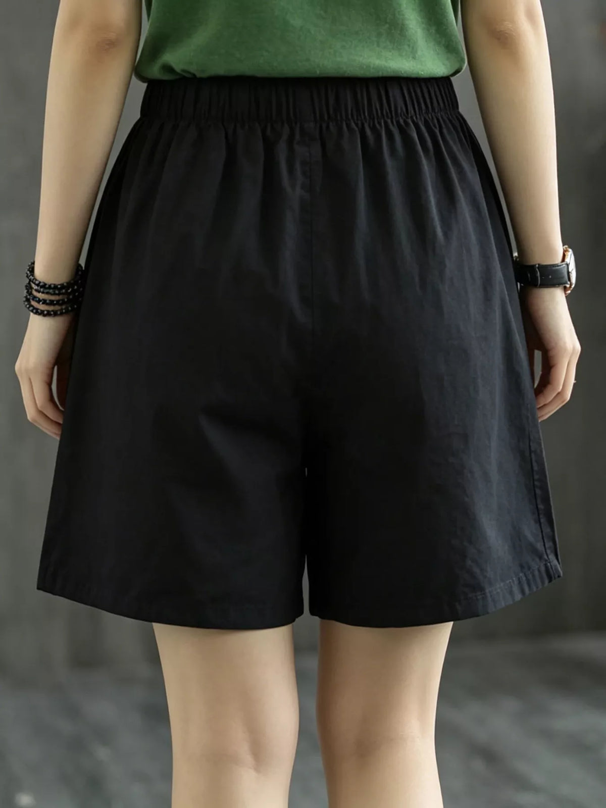 Elastic Waist Shorts with Pockets