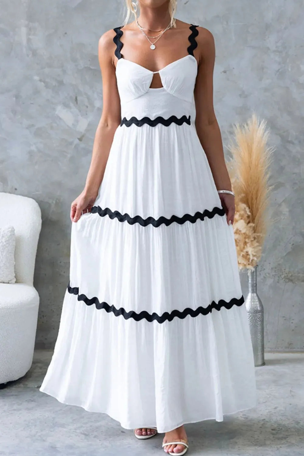 Tiered Maxi Dress with Scalloped Trim by Shenori