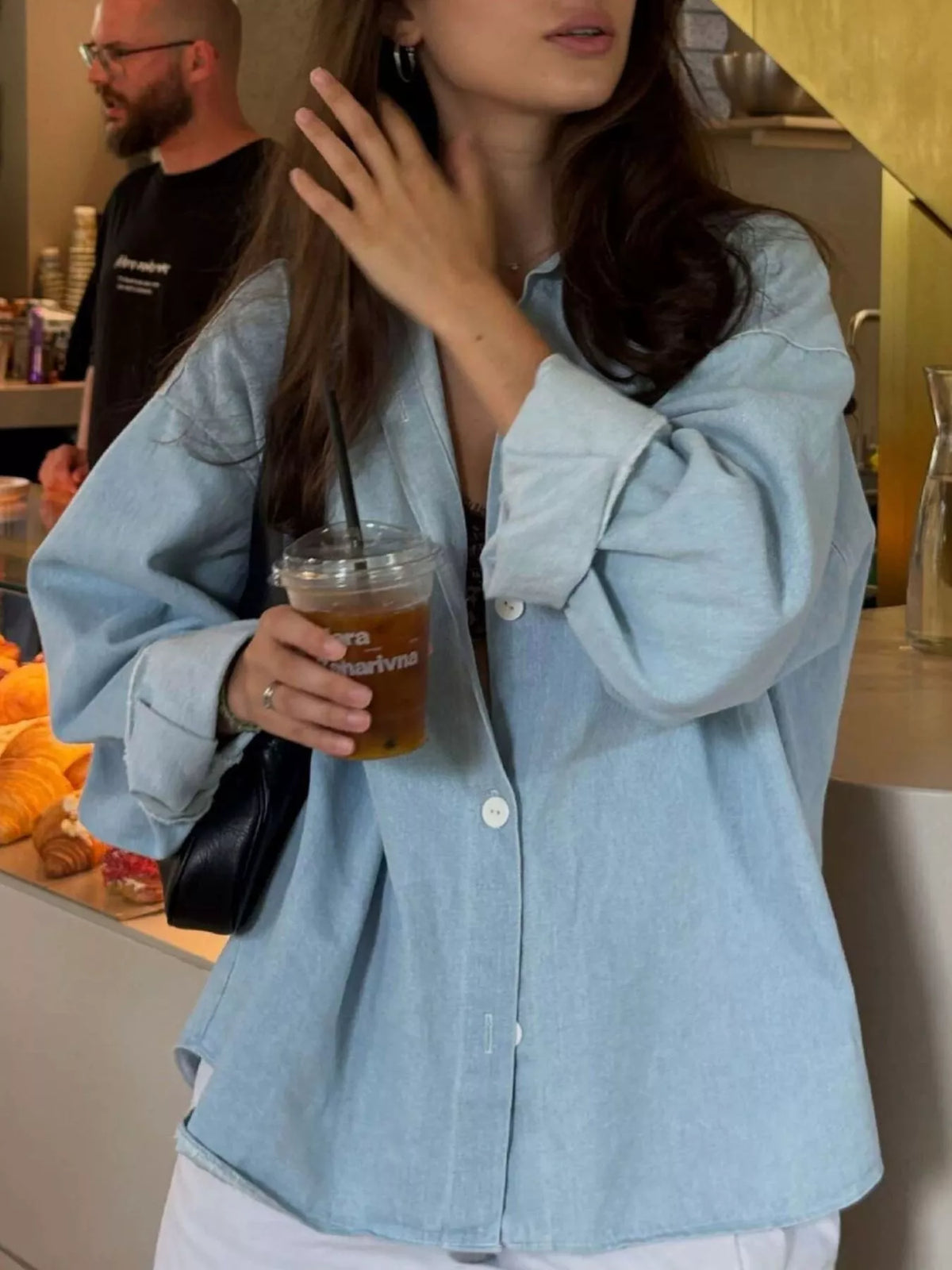 Oversized Denim Shirt in Light Blue