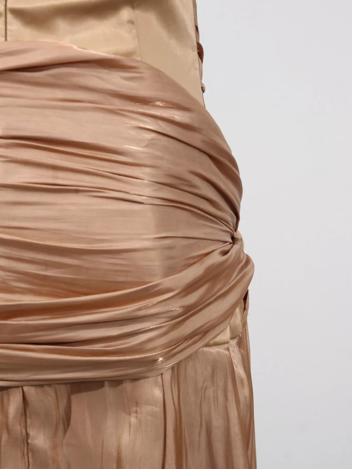 Ruched Halter Maxi Dress in Champagne