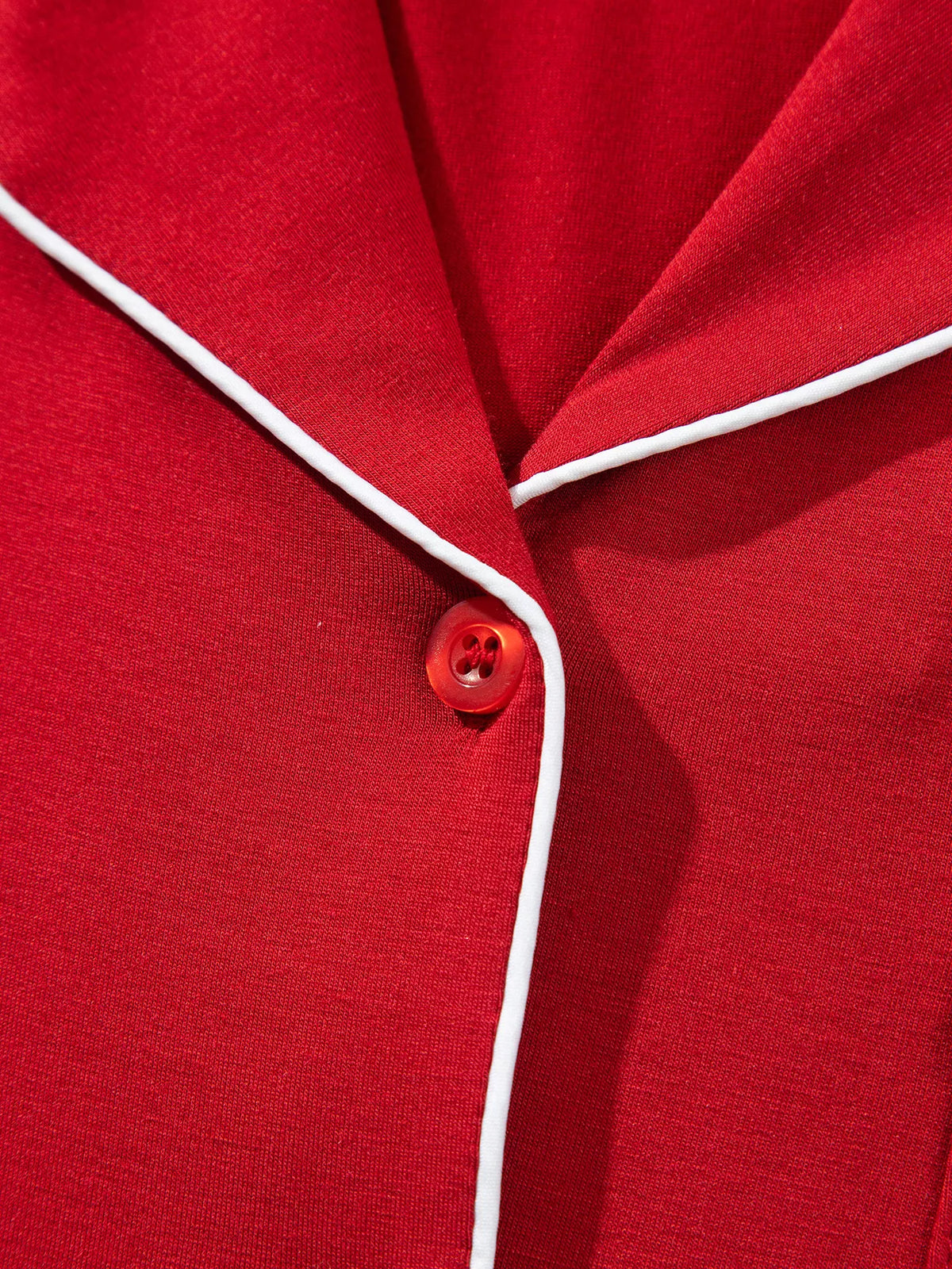 Bow Pocket Long Sleeve Pajama Set in Deep Red