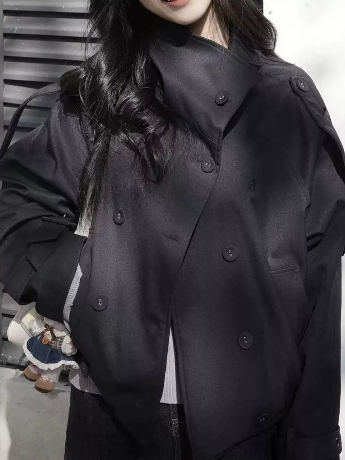 Double-Breasted Trench Jacket with Stand Collar