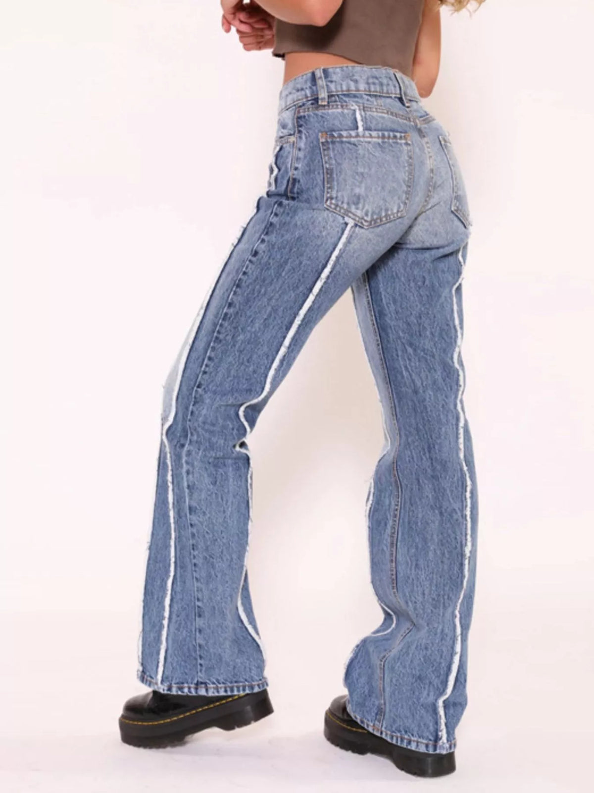 Striped Low-Rise Flare Jeans in Blue