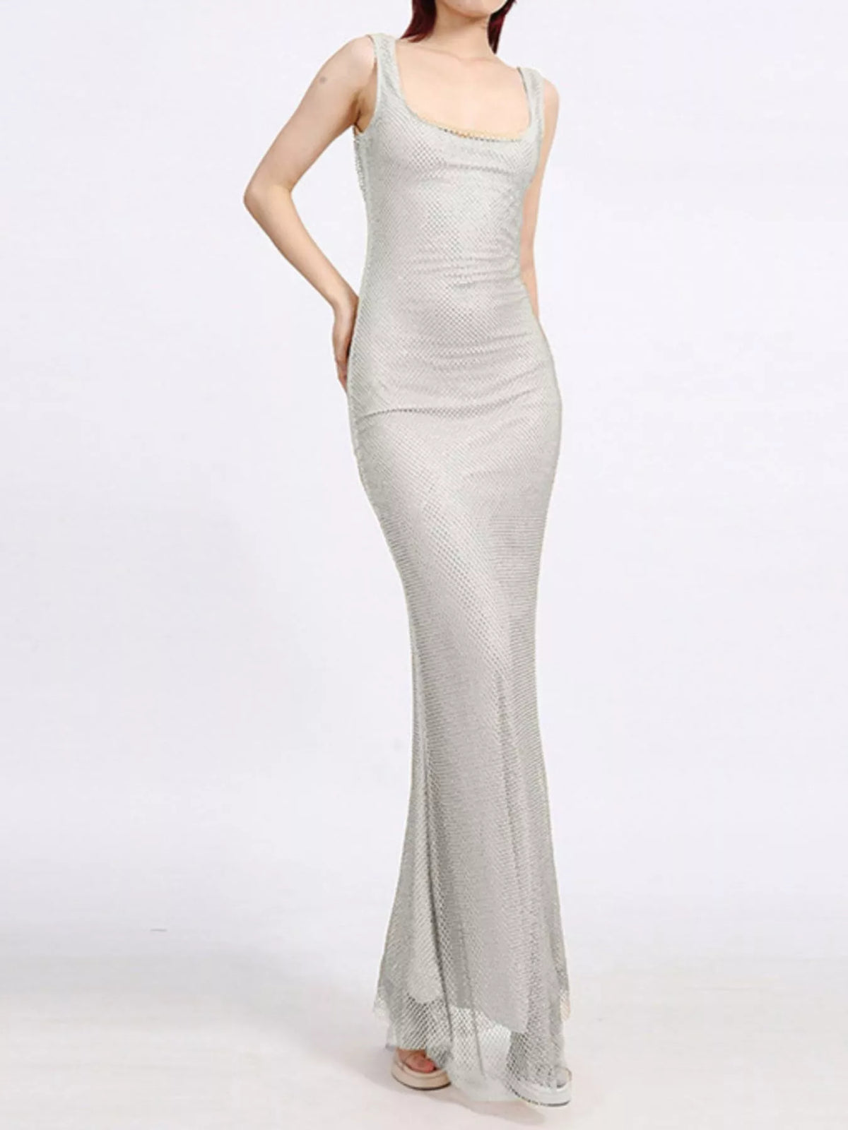 Backless Scoop-Neck Maxi Dress with Sequins
