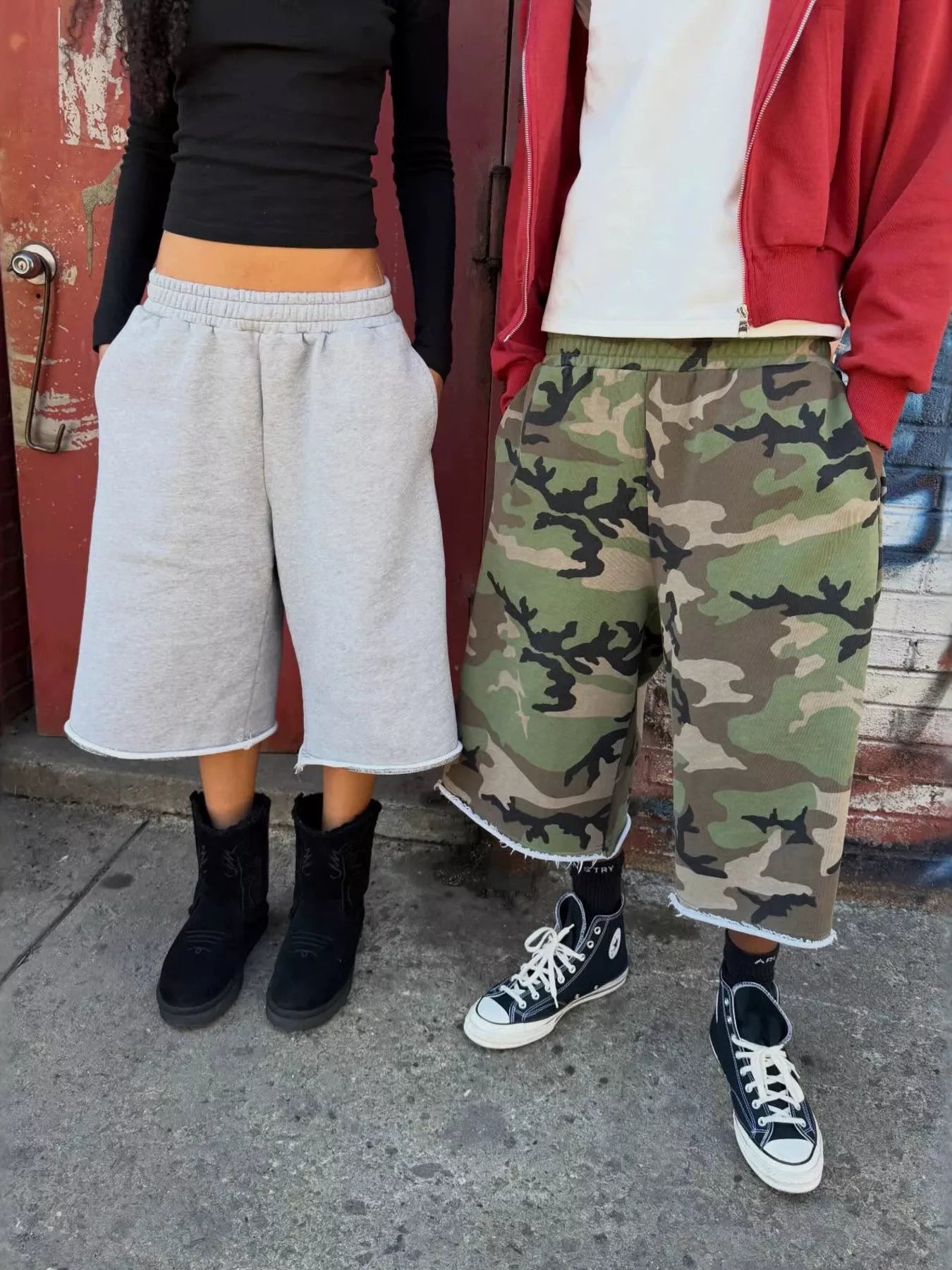 Wide-Leg Cropped Sweatpants with Raw Hem