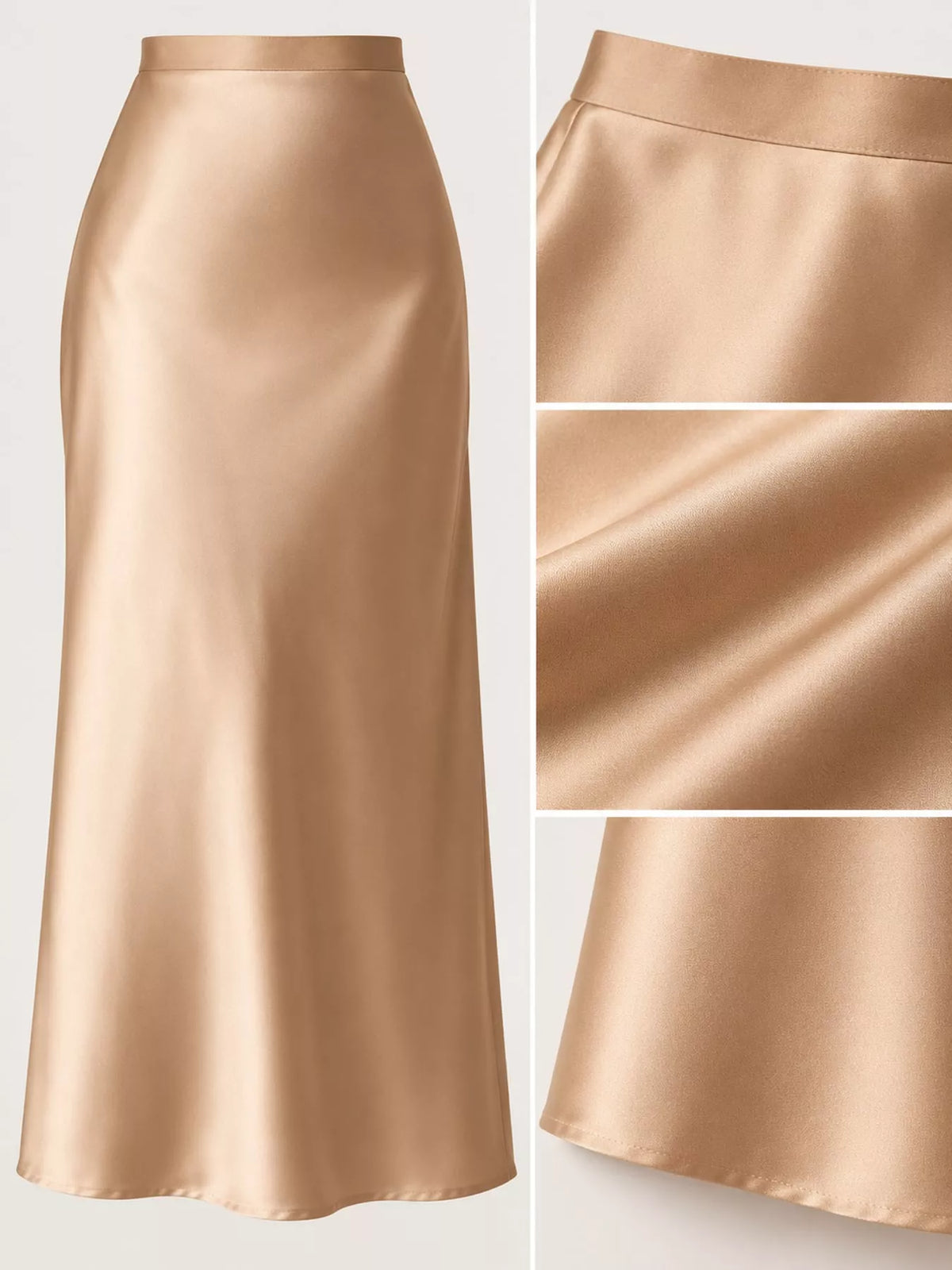 High-Waisted Satin Midi Skirt