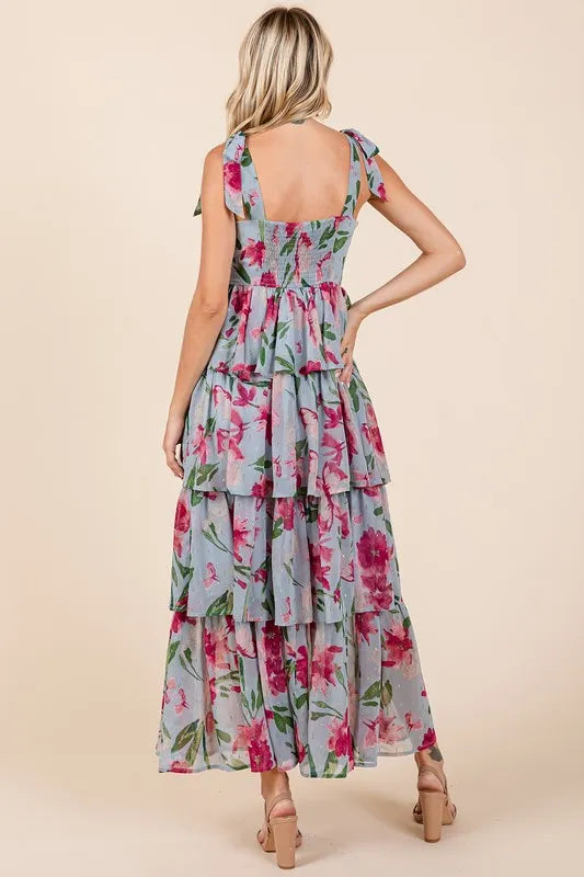 Floral Sweetheart Neck Maxi Dress in Dusty Blue by Mittoshop