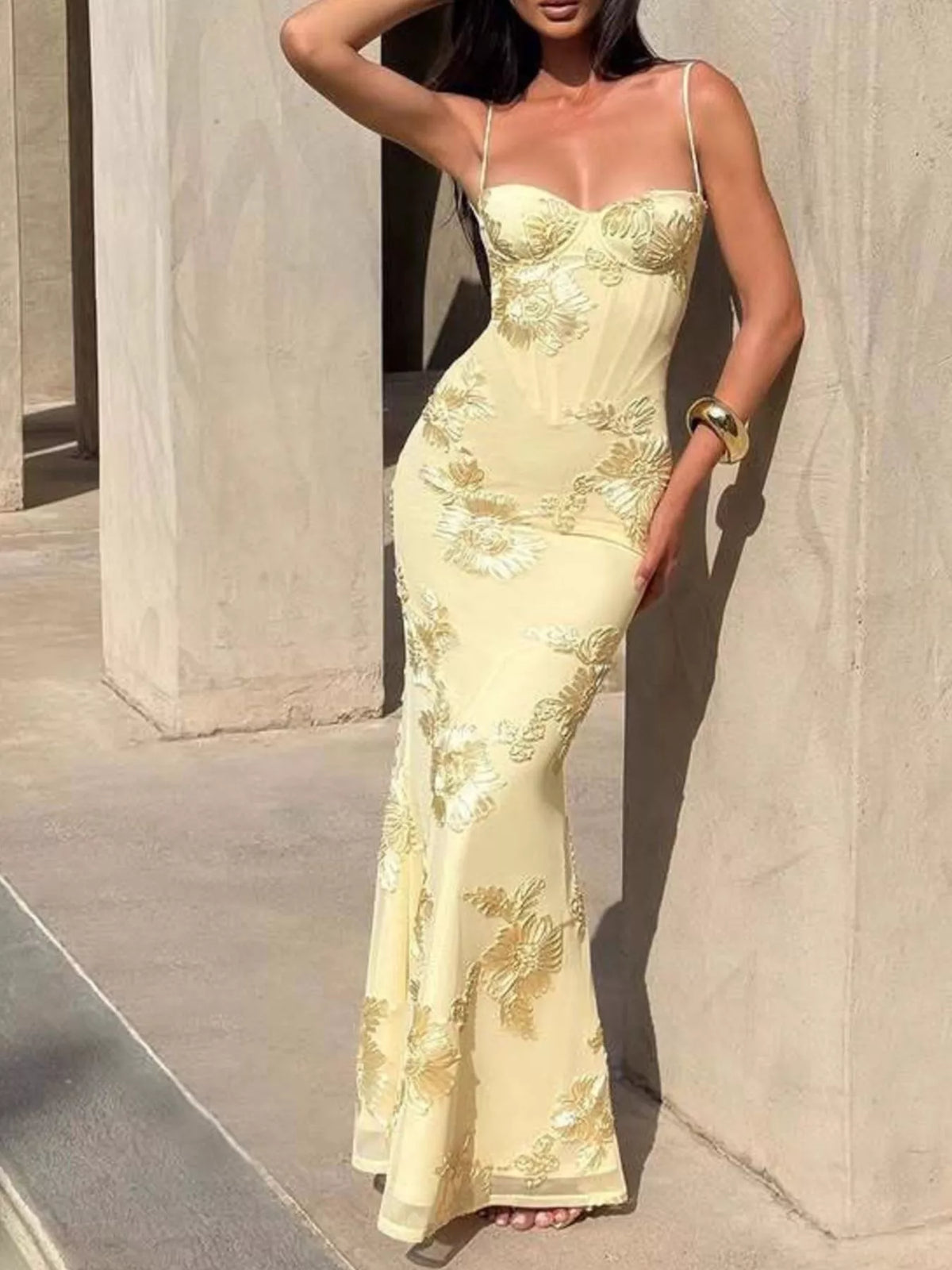 Embroidered Lace Sweetheart Maxi Dress