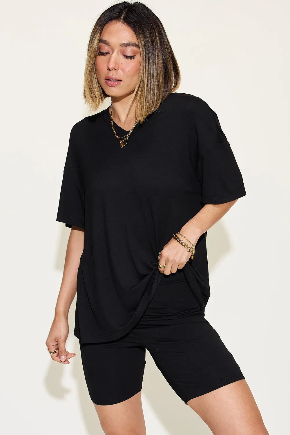 Basic Bae V-Neck Tee and Shorts Set