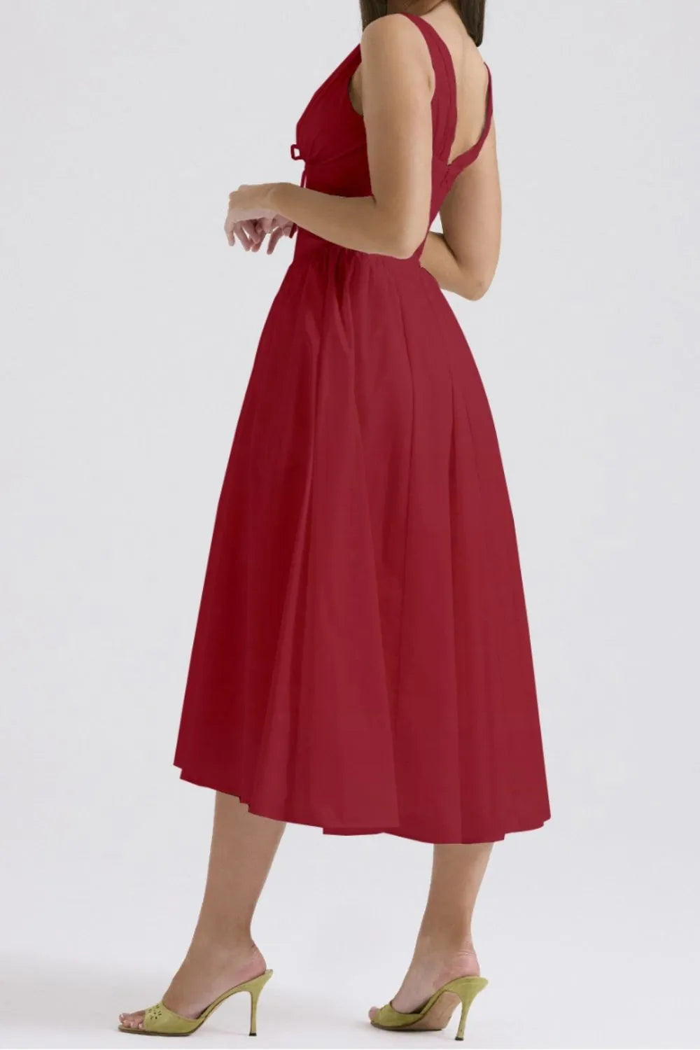 Ruched V-Neck Sleeveless Dress with Pockets