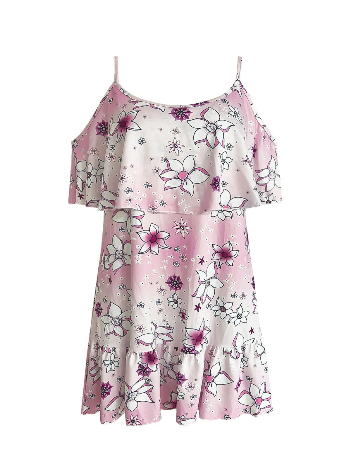 Ruffled Floral Cold-Shoulder Mini Dress