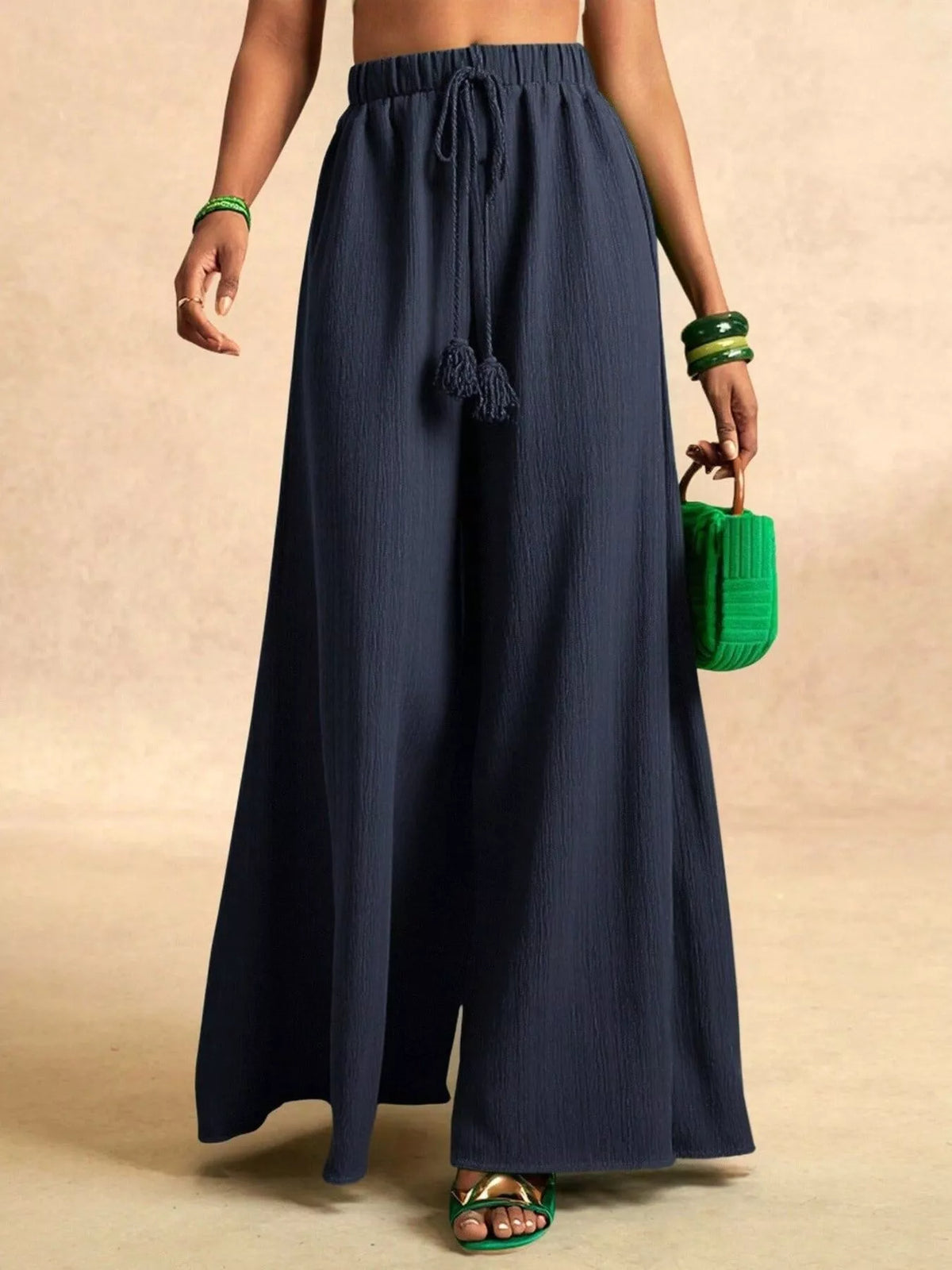 High-Rise Drawstring Wide-Leg Pants