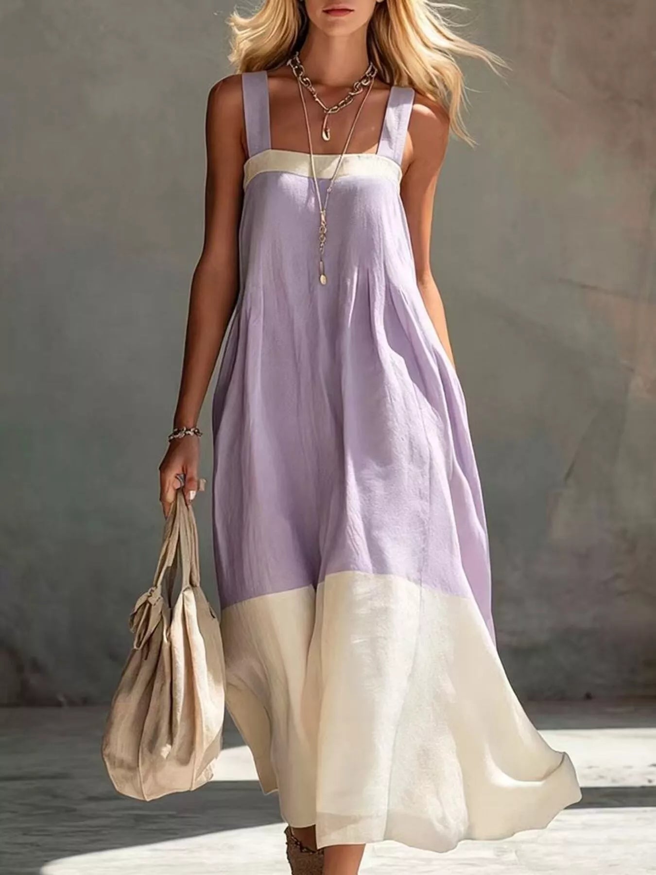 Color-Block Sleeveless Midi Dress