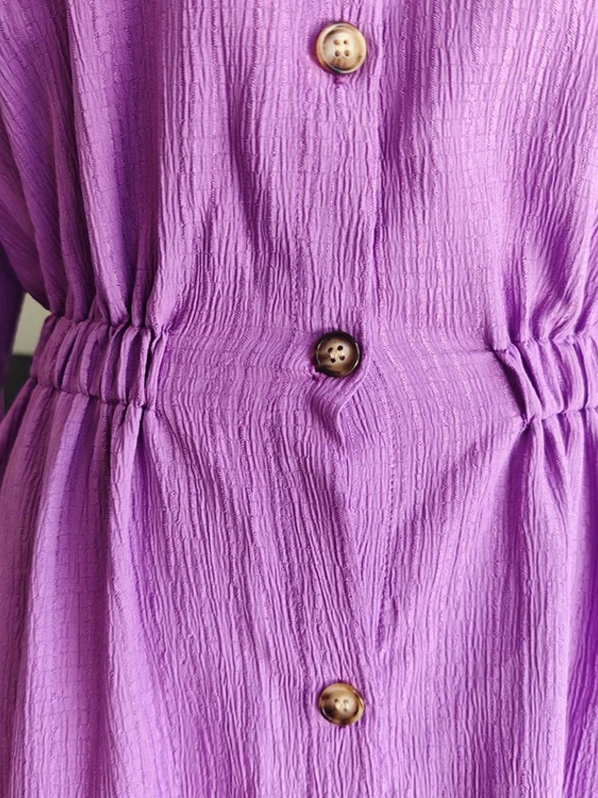 Textured Button Front Long Sleeve Maxi Dress