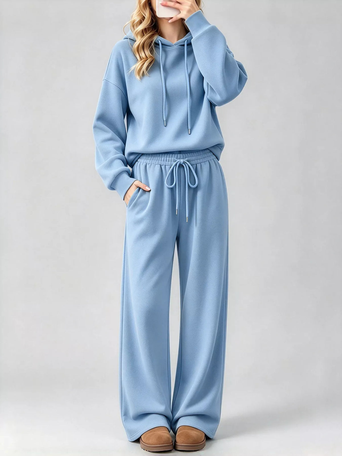 Dropped Shoulder Hoodie and Wide-Leg Pants Set