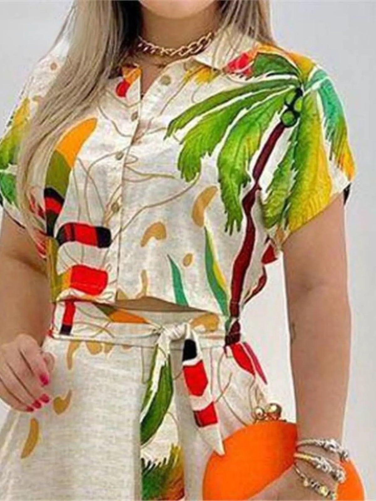 Tropical Floral Button-Up Crop Top & Maxi Skirt Set