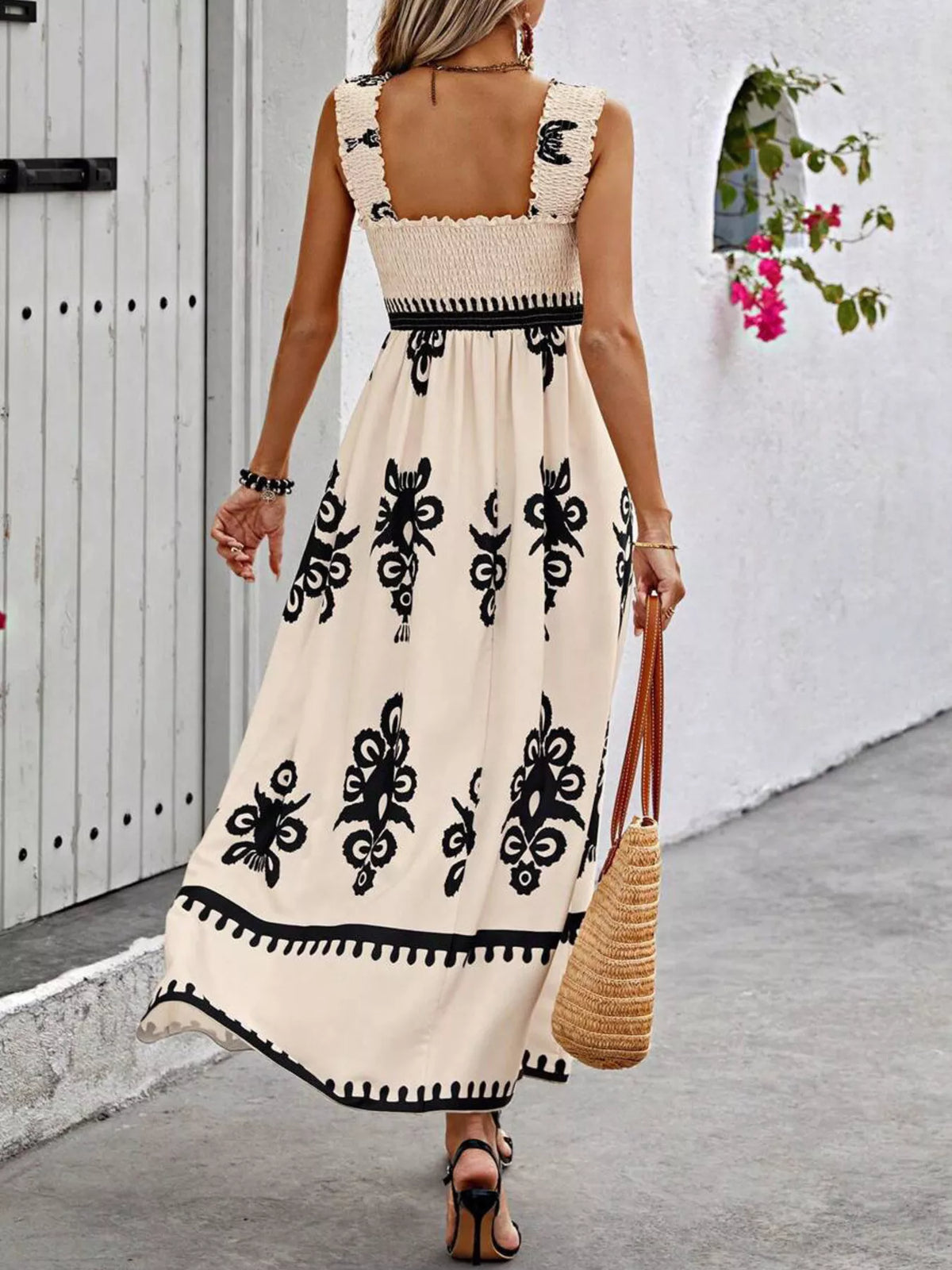 Smocked Square Neck Maxi Dress
