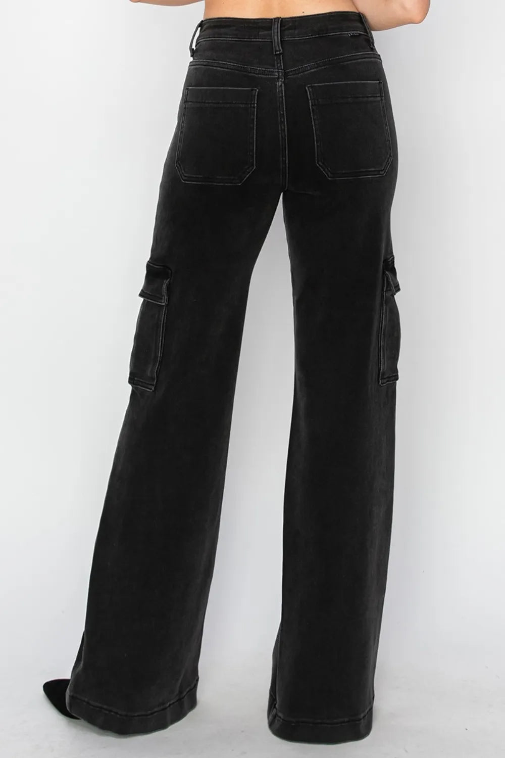 Risen High Rise Wide Leg Cargo Jeans in Black