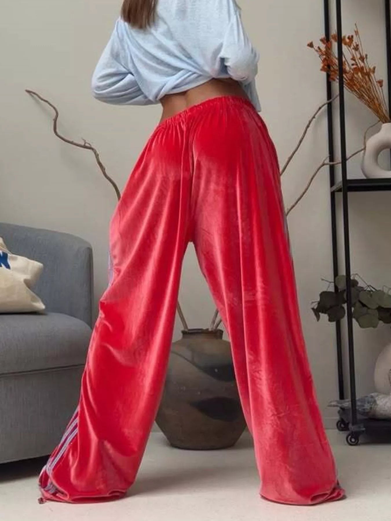 Velvet Wide-Leg Drawstring Pants