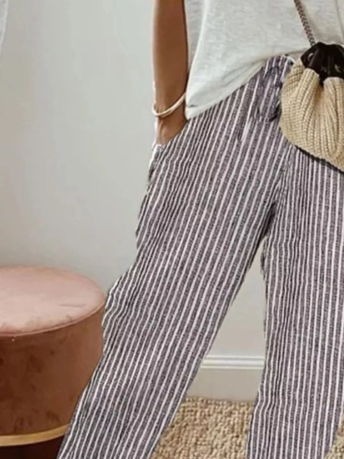 Striped Drawstring Cropped Pants