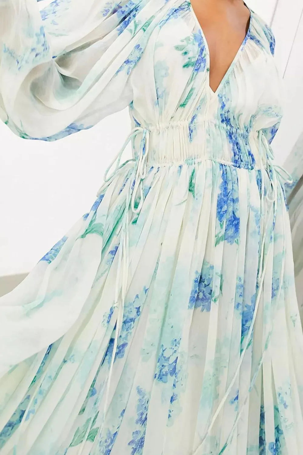 Bohemian Balloon Sleeve Maxi Dress in Light Blue by Shenori