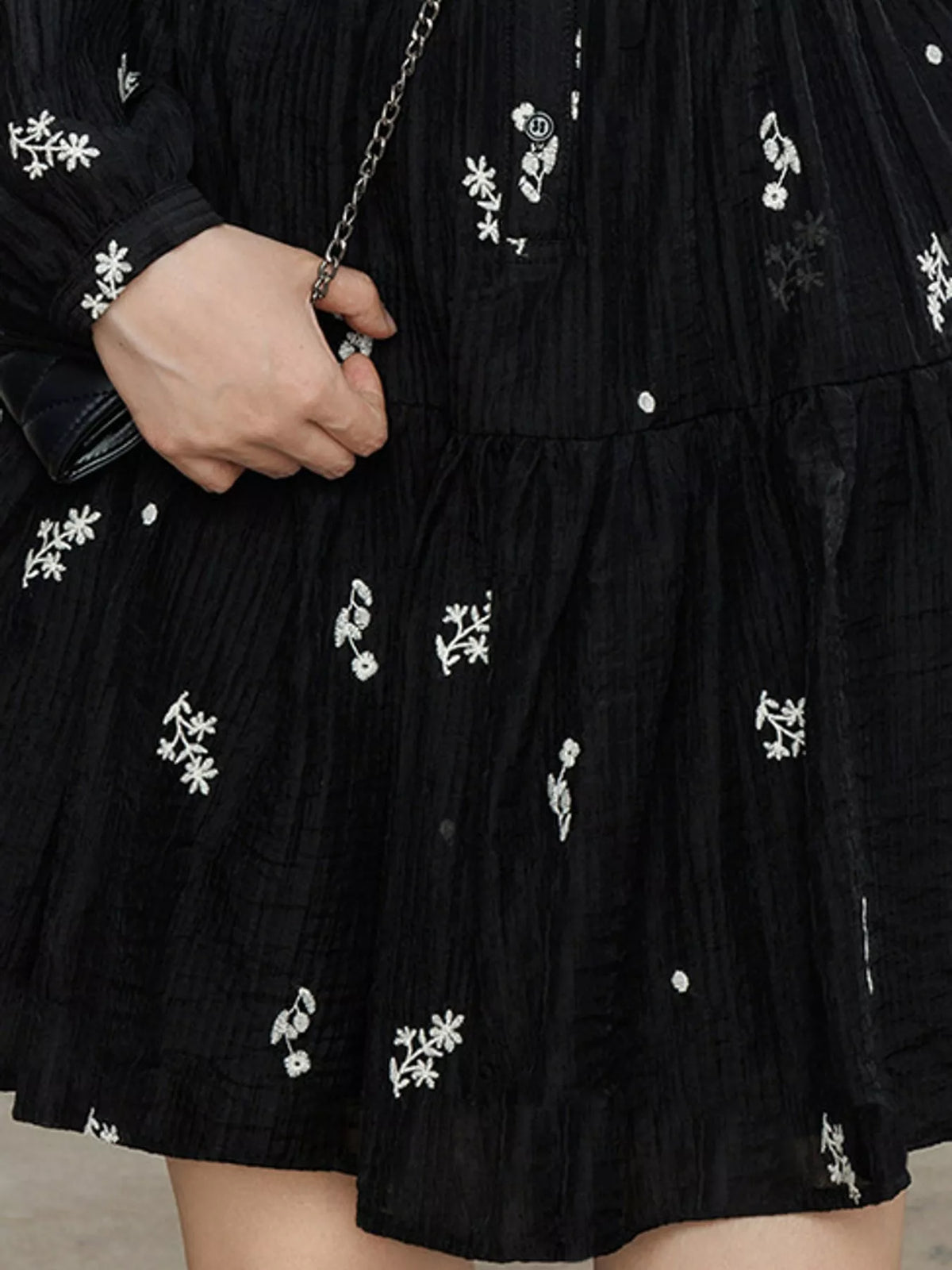 Floral Tiered Mini Dress in Black
