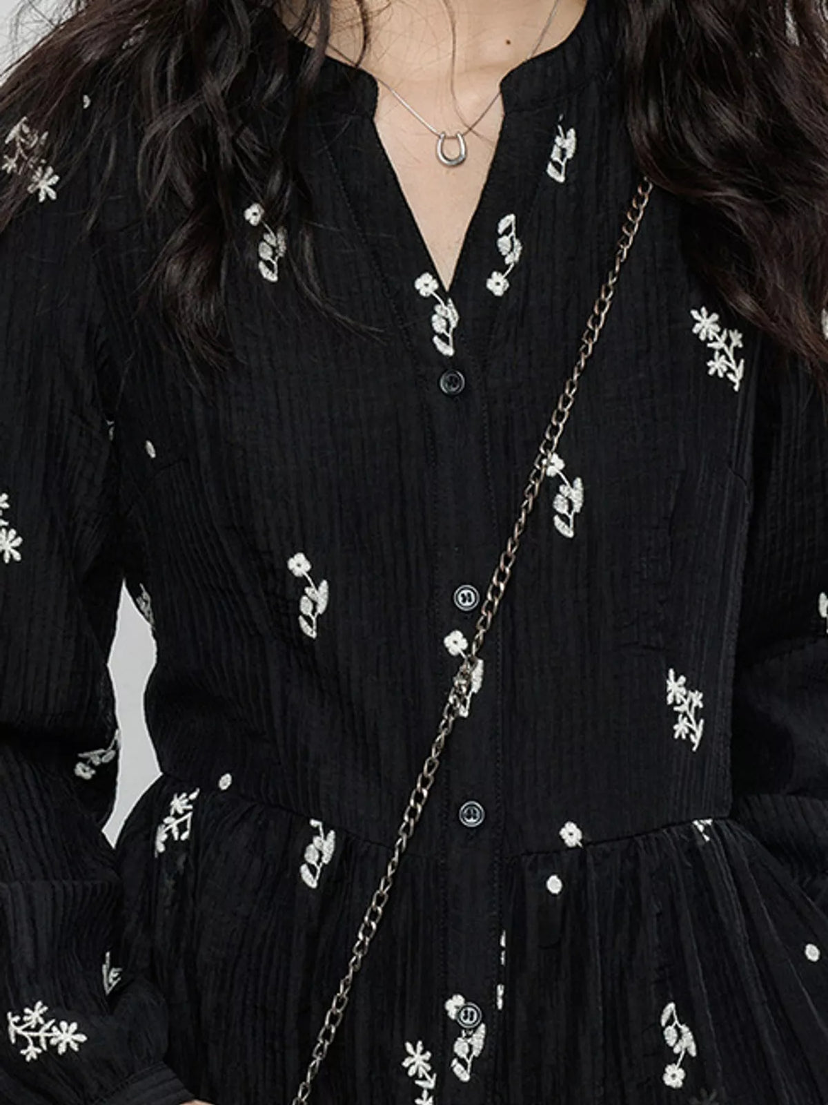 Floral Tiered Mini Dress in Black