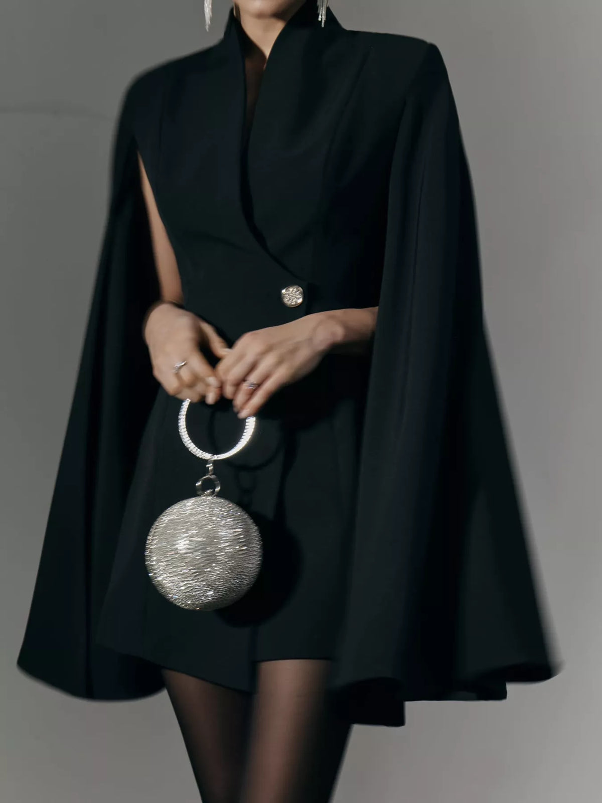 Fitted Blazer Dress with Cape Sleeves in Black