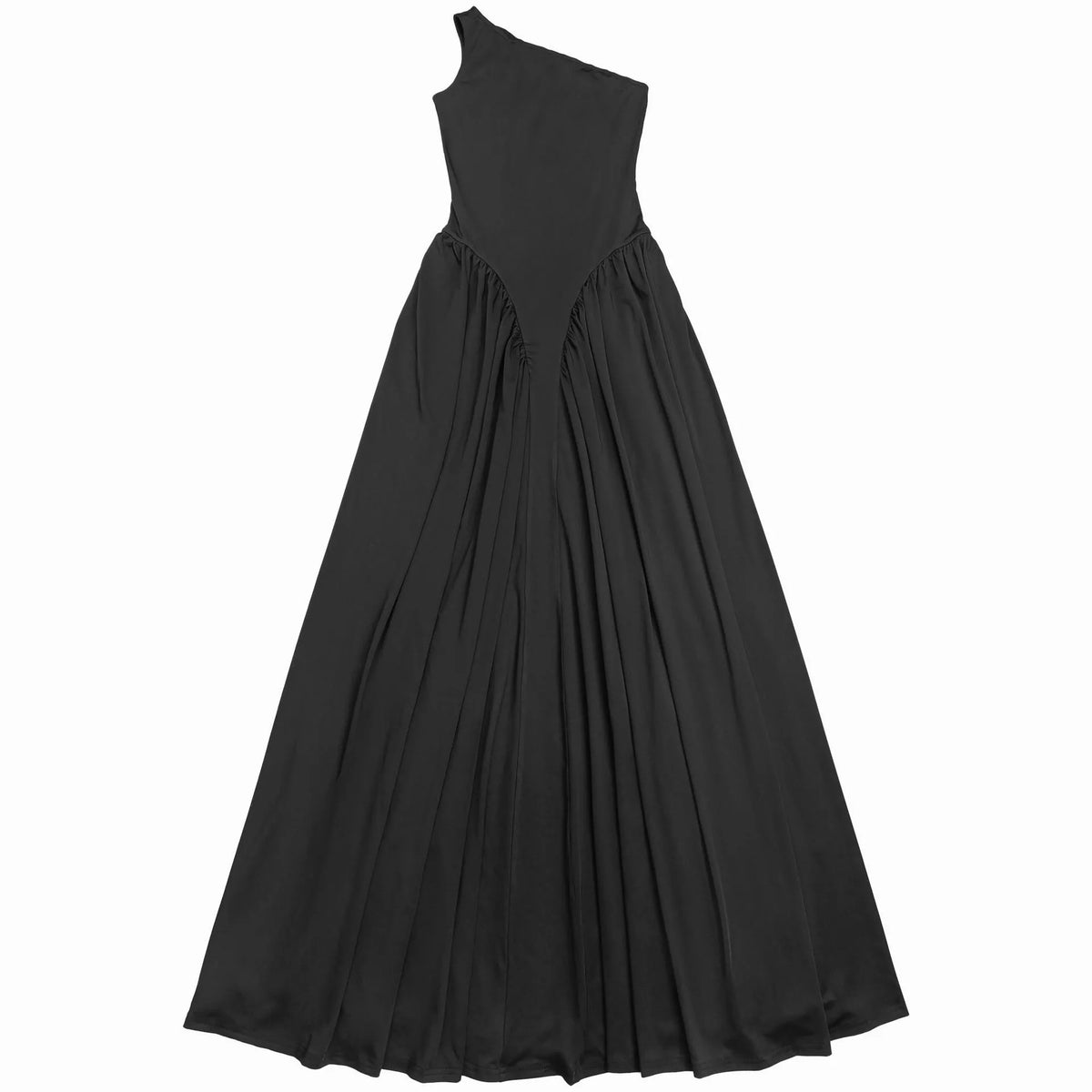 Ruched One-Shoulder Maxi Dress in Black
