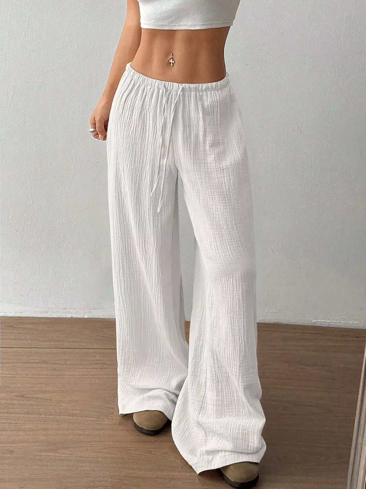 Wide-Leg Drawstring Pants