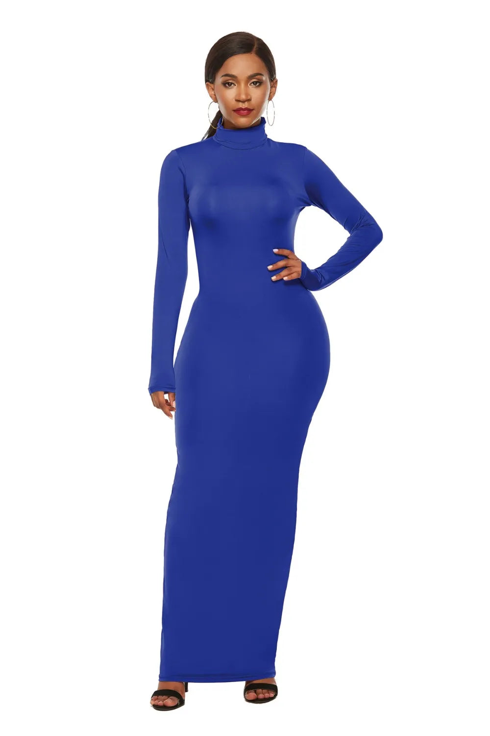 Mock Neck Long Sleeve Maxi Dress