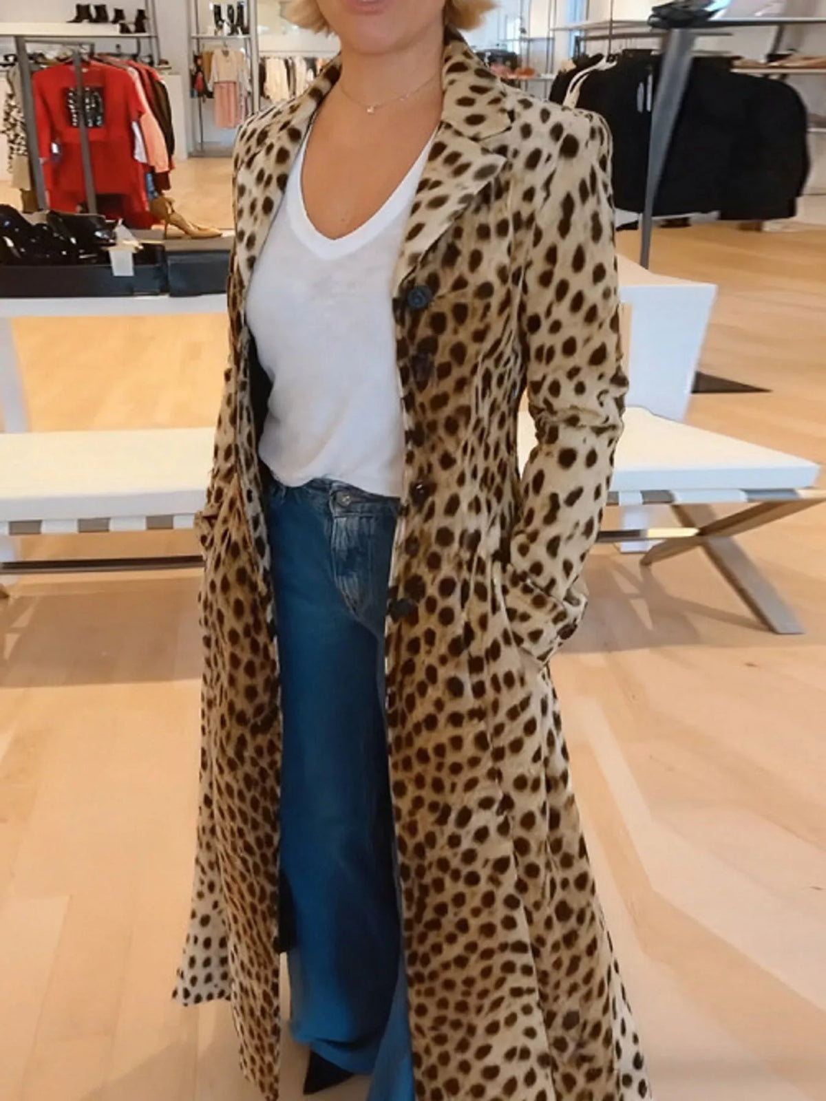 Leopard Print Longline Trench Coat
