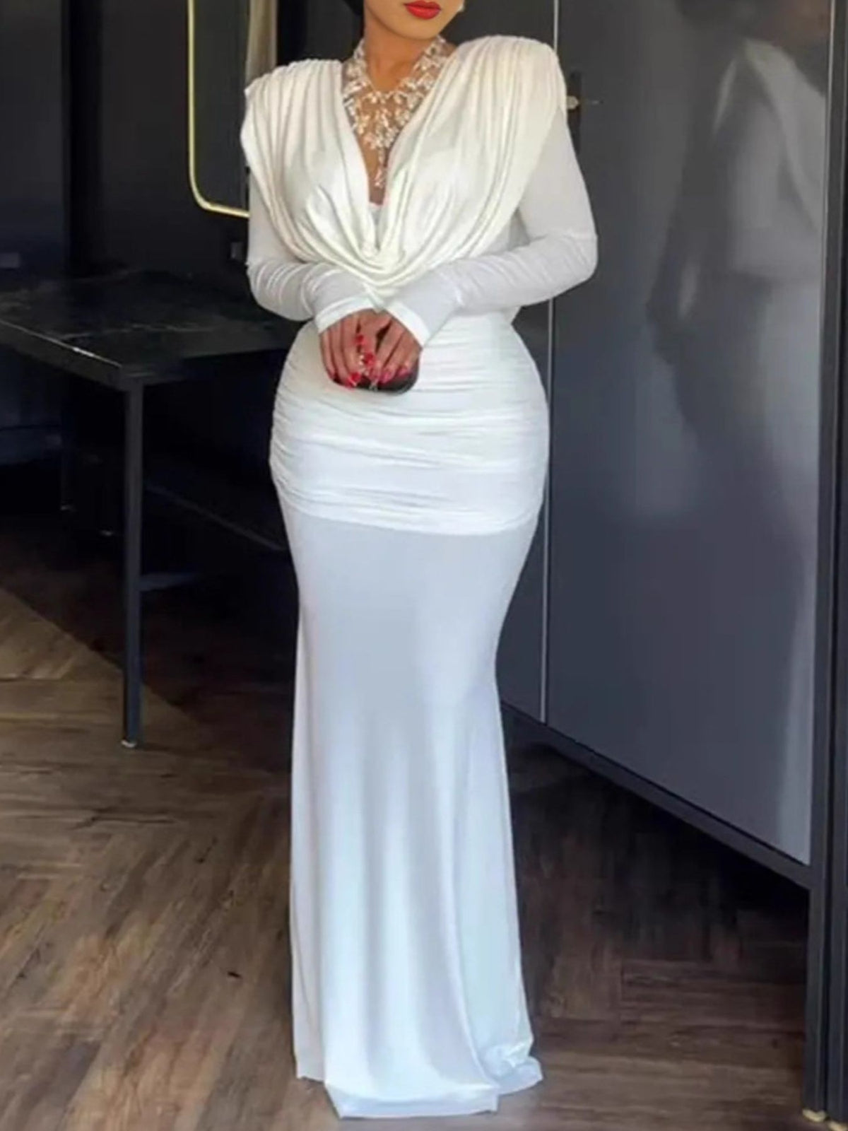 Ruched Long Sleeve Maxi Dress