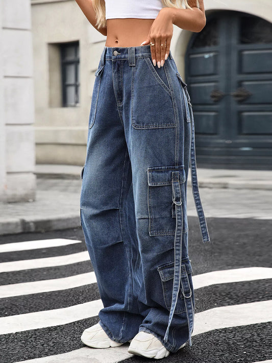 Wide Leg Cargo Jeans by Moni Wear