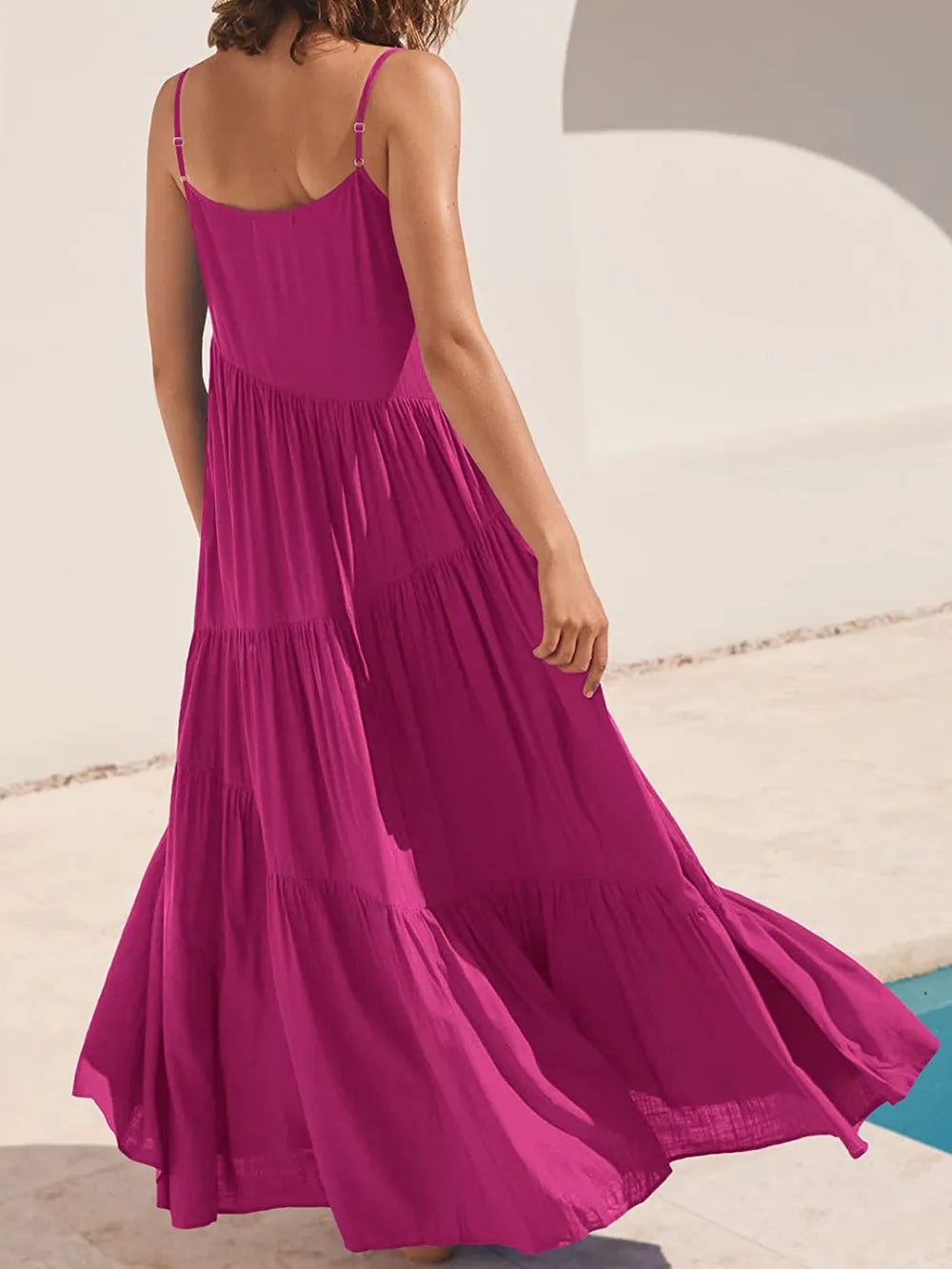 Ruched Tiered Spaghetti Strap Dress