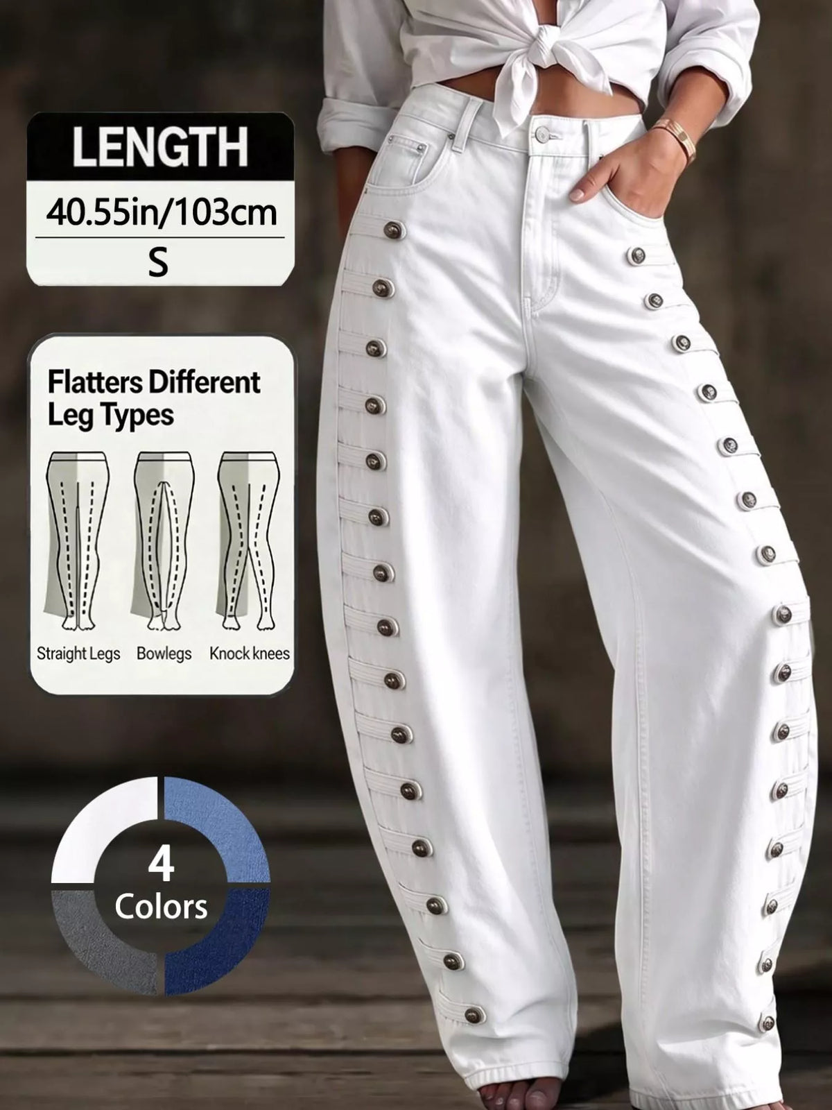 Decorative Button Wide Leg Jeans