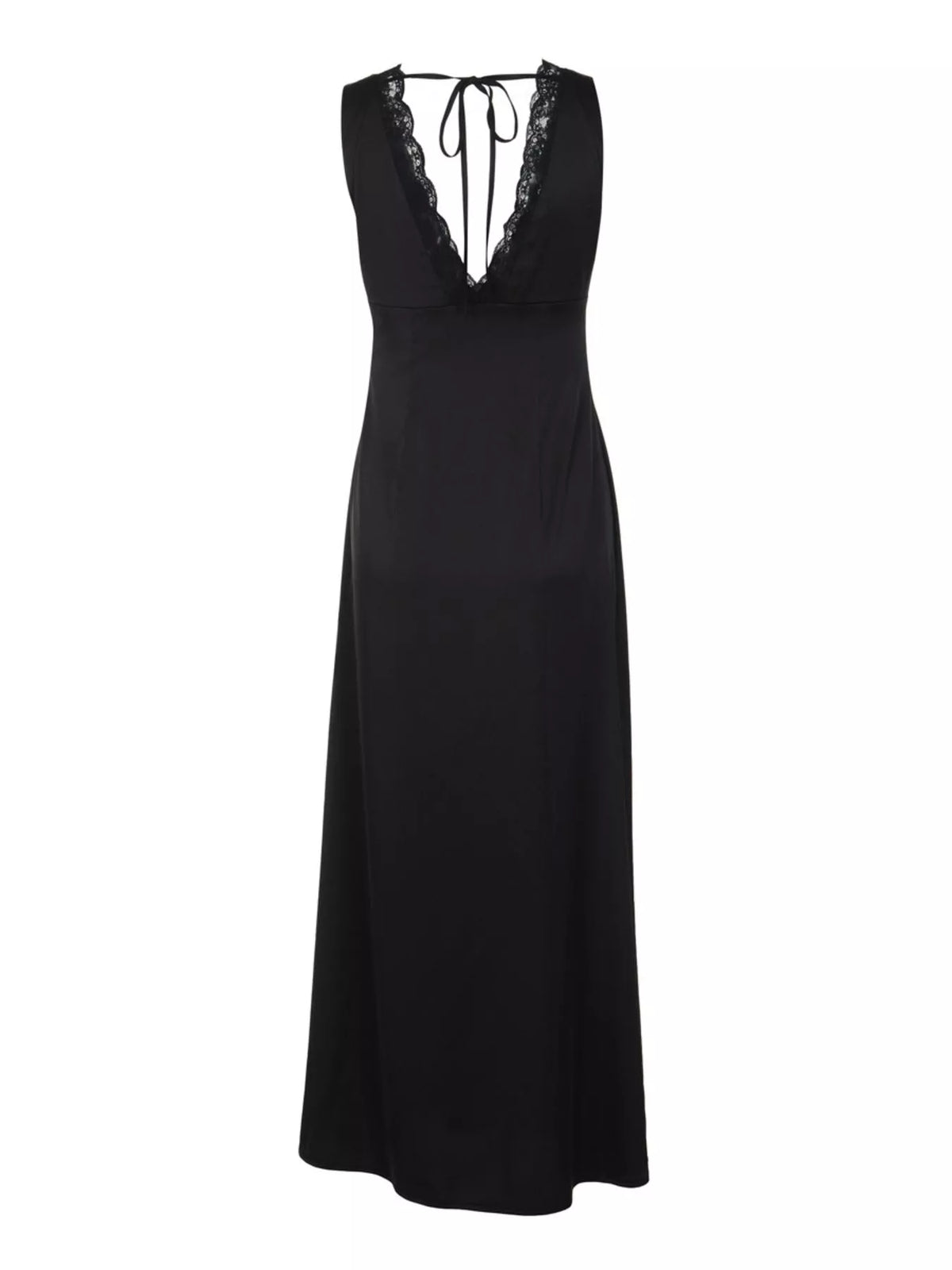 Lace Trim V-Neck Sleeveless Maxi Dress in Black