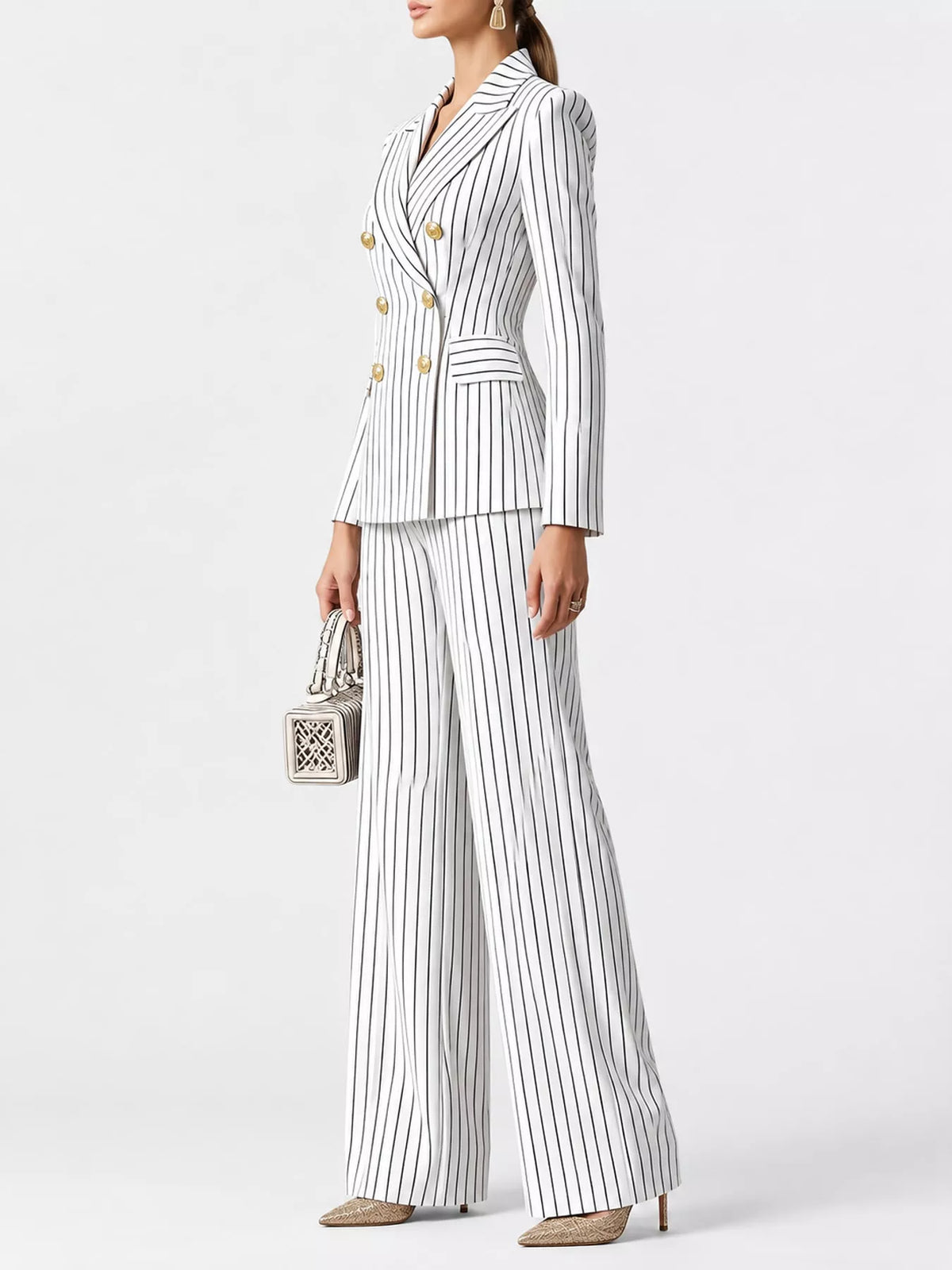Double-Breasted Pinstripe Blazer and Pants Set
