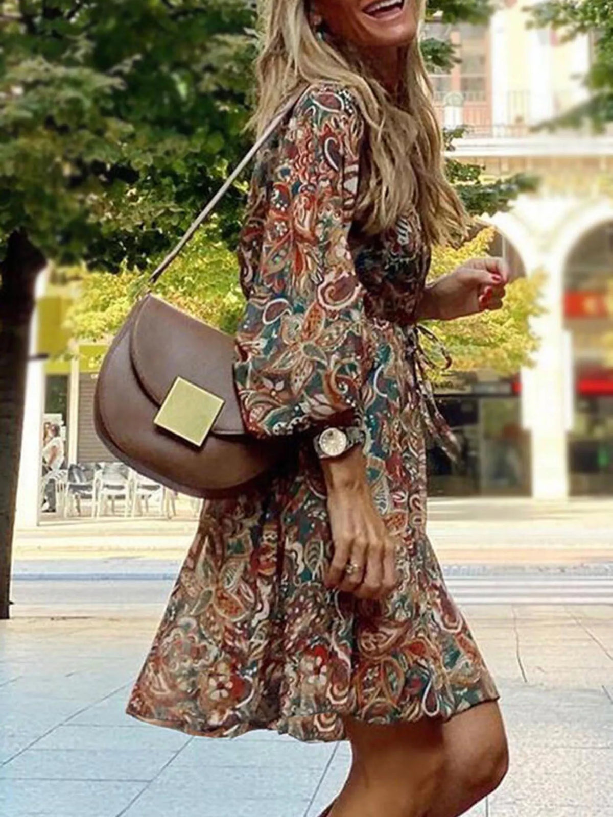 Paisley Print Long Sleeve Mini Dress