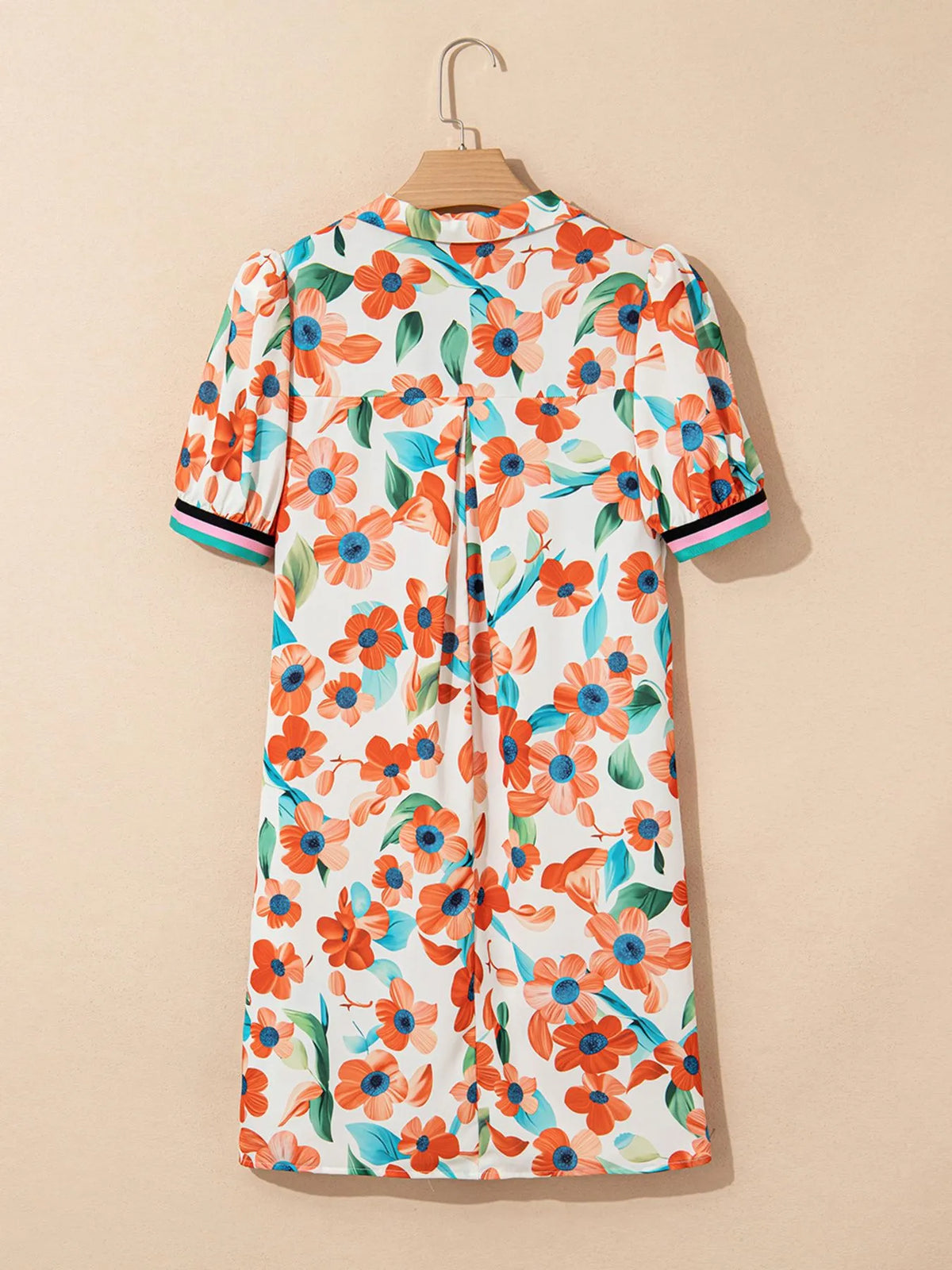 Contrast Trim Floral Tiered Mini Dress