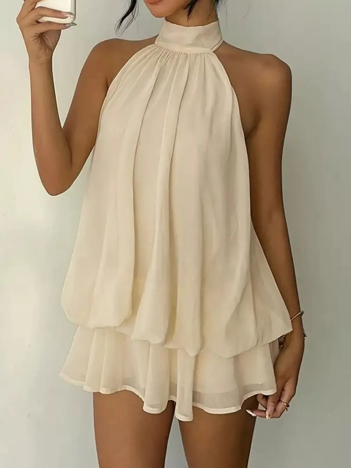 Halter Neck Ruched Mini Dress