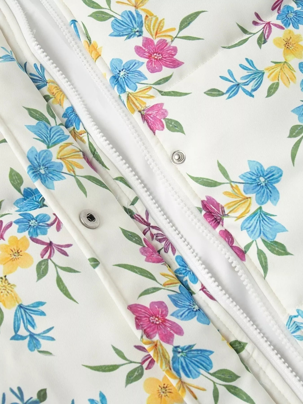 Floral Print Puffer Jacket in White by Prisca