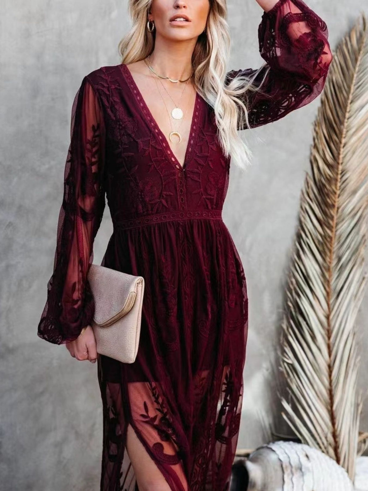 Floral Lace Maxi Dress with Side Slit