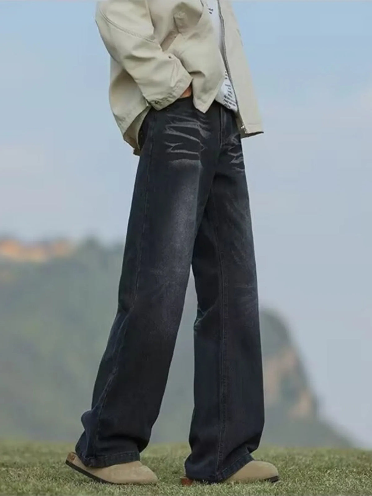 Vintage Wash Wide Leg Jeans