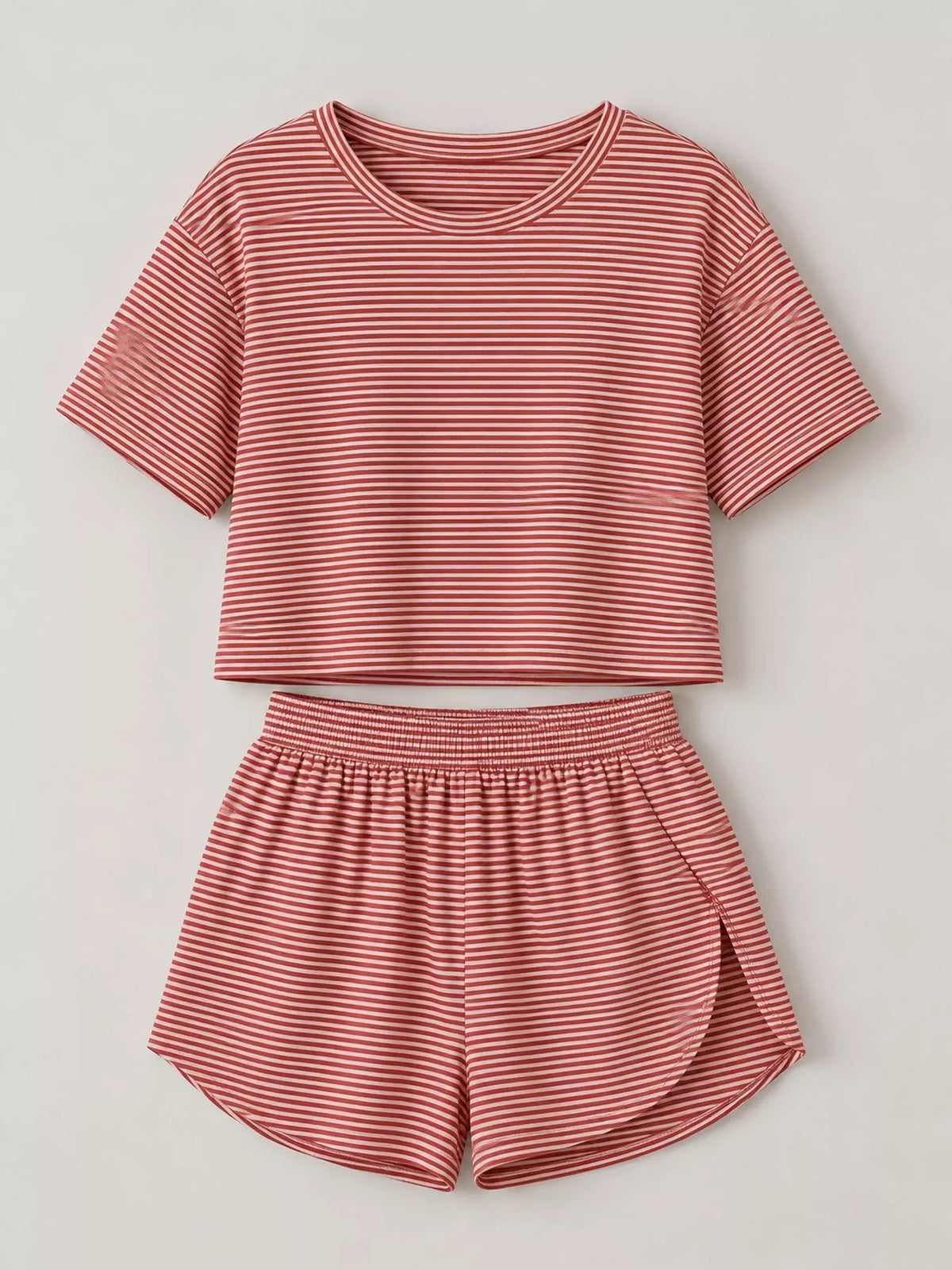 Striped Crop Top and Shorts Lounge Set