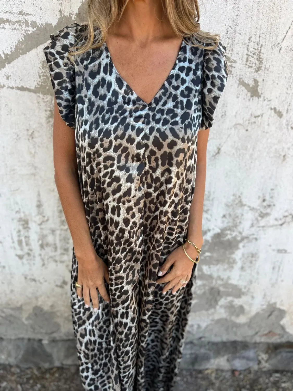 V-Neck Cap Sleeve Wide Leg Jumpsuit