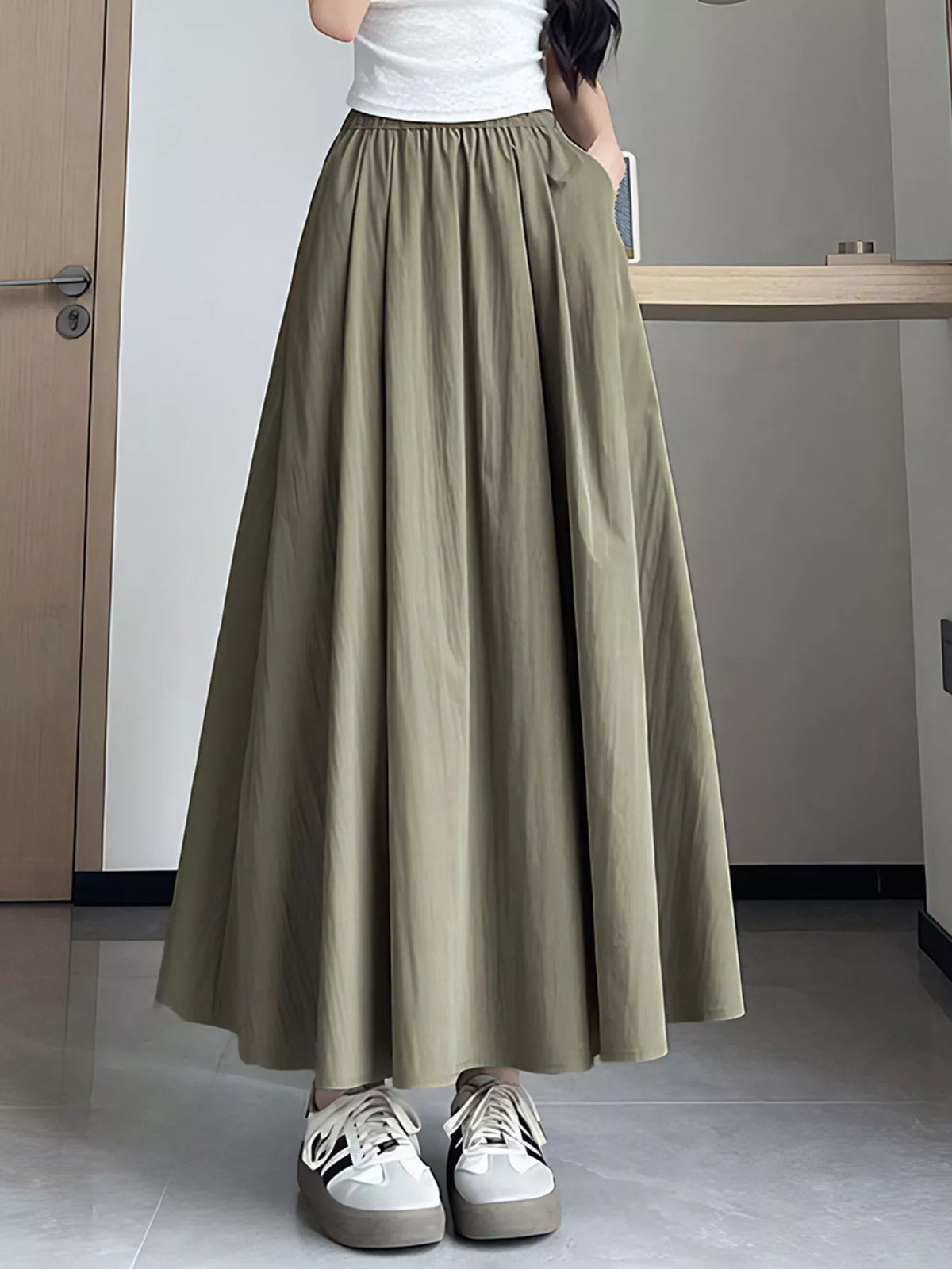 Flowy A-Line Maxi Skirt in Sage
