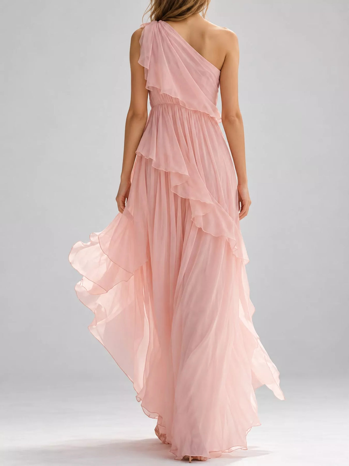 One-Shoulder Ruffled Chiffon Maxi Dress